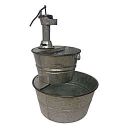Two Tier Rustic Galvanized Metal Barrel Fountain - 30 Inch - Backyard Expressions