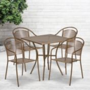 Flash Furniture Oia Commercial Grade 28" Square Gold Indoor-Outdoor Steel Patio Table Set with 4 Round Back Chairs