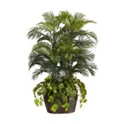 Nearly Natural 4.5' Double Areca with Vase & Pothos Silk Plant, Green