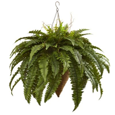 Nearly Natural 26" Giant Artificial Boston Fern with Cone Hanging Basket