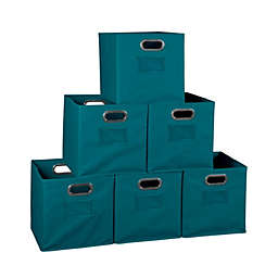 Niche Cubo Set of 6 Foldable Fabric Storage Bin with Built-in Chrome Handles - Teal