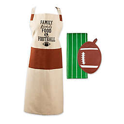 Contemporary Home Living Set of 3 Brown, Beige, and Green Kitchen Essentials Football-Themed Apron, Dishtowel, and Potholder, 35\