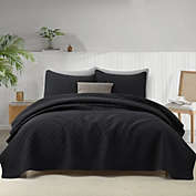 Unikome 3-Piece Quilted Reversible Coverlet Set, Ultra Lightweight Bedspread in Black, Full/Queen