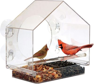 Window Bird House Feeder and 4 Extra Strong Suction Cups, Birdhouse Shaped Design