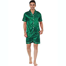 Lars Amadeus Men's Nightwear Short Sleeve Top And Pants Summer Satin Pajama Sets S Green