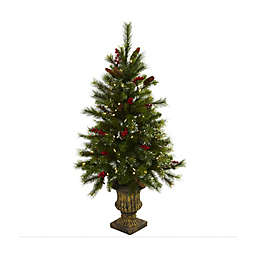 Nearly Natural 4' Christmas Tree w/Berries, Pine Cones, LED Lights & Decorative Urn