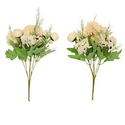 Farmlyn Creek Yellow Silk Peony and Hydrangea Flower Bouquets, Artificial Floral Arrangements (12 In, 2 Pack)