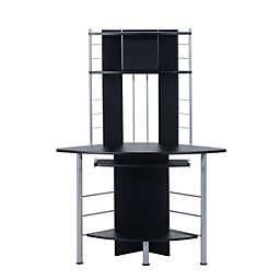 HOMCOM Arch Tower Computer Desk Compact Modern Home Office Writing Workstation P2 MDF With Keyboard Tray And Shelves - Black