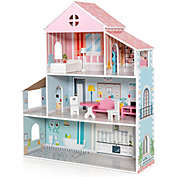 Slickblue 3-Tier Toddler Doll House with Furniture Gift for Age over 3
