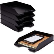 Stockroom Plus Stackable Paper Trays, Black Office Desk Organizers (10 x 13.45 x 2.5 in, 4 Pack)