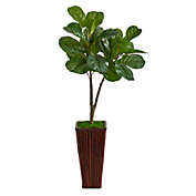 Nearly Natural 39" Fiddle Leaf Fig Artificial Tree in Bamboo Planter