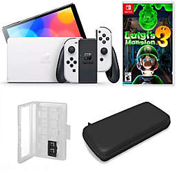 Nintendo Switch OLED in White with Luigi's Mansion 3 and Accessories