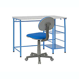 Calico Designs Study Zone II Student Desk And Task Chair for Studying, Homework - 2 Piece Set, Blue/Spatter Gray