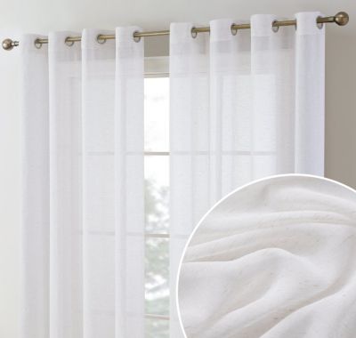 THD Natalie Faux Linen Semi Sheer Privacy Light Filtering Transparent Window Grommet Floor Length Thick Curtains Drapery Panels for Bedroom & Living Room, 2 Panels