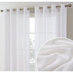 THD Natalie Faux Linen Semi Sheer Privacy Light Filtering Transparent Window Grommet Floor Length Thick Curtains Drapery Panels for Bedroom & Living Room, 2 Panels