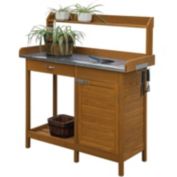 Slickblue Outdoor Garden Organizer Stainless Steel Top Potting Bench Storage Cabinet