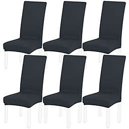 PiccoCasa Knit Stretch Removable Dining Chair Covers Slipcovers Dark Gray, 6 Pieces