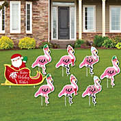Big Dot of Happiness Flamingle Bells - Yard Sign and Outdoor Lawn Decorations - Tropical Flamingo Christmas Yard Signs - Set of 8