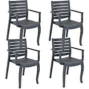 Sunnydaze Polypropylene Stackable Illias Outdoor Patio Arm Chair, Gray, 4pk