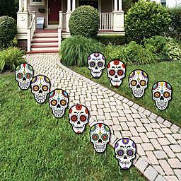 Big Dot of Happiness Day of the Dead - Sugar Skull Skeleton Lawn Decorations - Outdoor Yard Decorations - 10 Piece