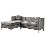Contemporary Home Living 85.5" Chloe Gray Velvet Sectional Sofa Chaise with USB Charging Port