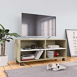 vidaXL TV Cabinet with Castors White and Sonoma Oak 35.4