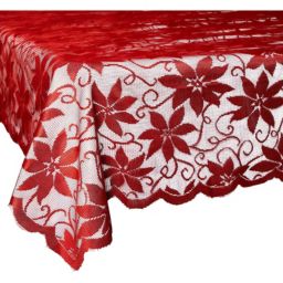 Juvale Christmas Holiday Table Cloth Cover, Rectangle, 60 x 80 Inches, Poinsettia Red