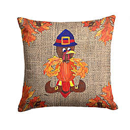 Caroline's Treasures Thanksgiving Turkey Fleur de lis on Faux Burlap Fabric Decorative Pillow 14 x 14