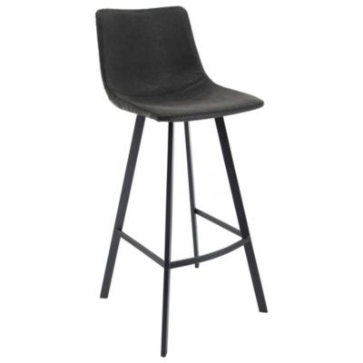 LeisureMod Brooklyn 29.9 Modern Leather Bar Stool With Black Iron Base & Footrest