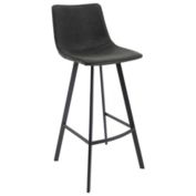 LeisureMod Brooklyn 29.9 Modern Leather Bar Stool With Black Iron Base & Footrest