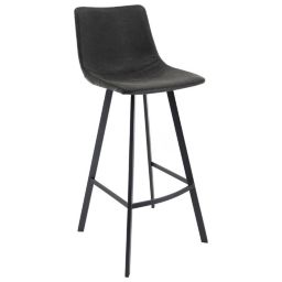 LeisureMod Brooklyn 29.9 Modern Leather Bar Stool With Black Iron Base & Footrest