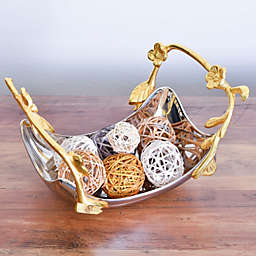Berkware Shiny Stainless Steel Serving Bowl with Gold Decorative Handles, Sleek Curved Fruit Bowl, Candy Dish and Centerpiece Bowl