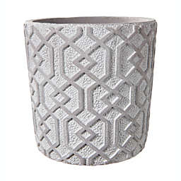 Urban Trends Collection Cement Round Pot with Embossed Interlocking Shapes and Freckled Holes Design Body LG Washed Finish Beige