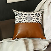 HomeRoots Warm Brown Faux Leather and Boho abstract Pillow Cover - 17" x 17"