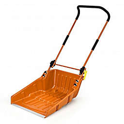 Costway Folding Snow Pusher Scoop Shovel with Wheels and Handle-Orange
