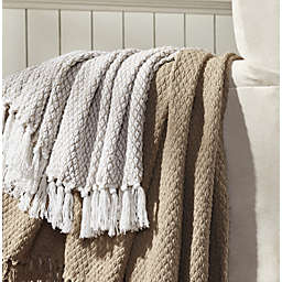 Kate Aurora Chic Living 2 Pack Taupe Linen Yarn Dyed Woven & Fringed Coordinating Ultra Soft Accent Throw Blanket Set - 50 in. W x 60 in. L
