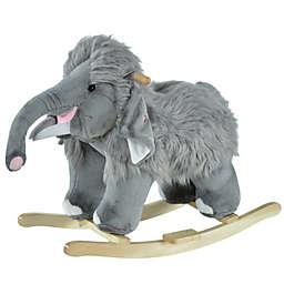 Qaba Kids Ride-On Rocking Horse Toy Mammoth Style Rocker with Fun Music & Soft Plush Fabric for Children 18-36 Months