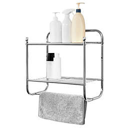 Juvale 2-Tier 1-Bar Organizer Shelf, Towel Rack, Wall Mount for Bathroom and Kitchen, Chrome Metal