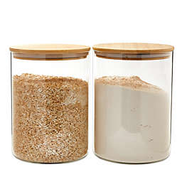 Juvale Large Glass Storage Containers with Bamboo Lids, Airtight Pantry Canisters (100 oz, 2 Pack)