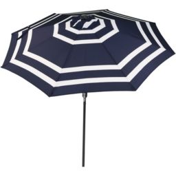 Sunnydaze Solar Patio Umbrella with Tilt & Crank - Navy Blue Stripe - 9-Foot