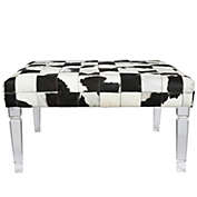 Saltoro Sherpi Cow Hide Upholstered Bench with Acrylic Legs, White and Black-