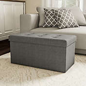 Lavish Home Large Folding Gray Foot Stool Storage Ottoman Bench and Lid 30 x 15 x 15 for Seat or Feet