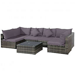 Costway 7 Pieces Patio Rattan Furniture Set Sectional Sofa Garden Cushion-Gray