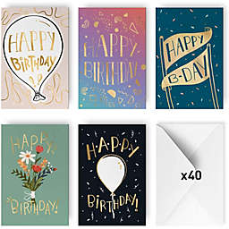 Rileys Premium Shiny Gold Birthday Cards Assortment, 40-Count