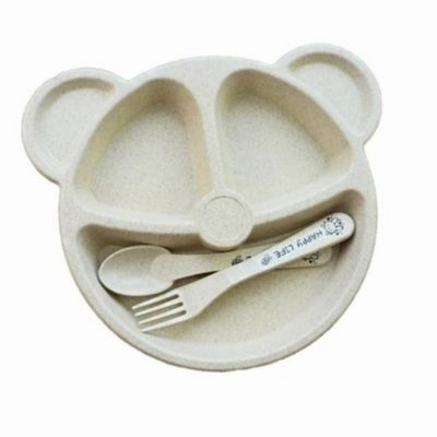 Bear Meal Plate With Separate Food Spaces 3pcs Set - Beige