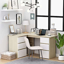 vidaXL Corner Desk White and Sonoma Oak 57.1