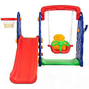Slickblue 3 in 1 Junior Children Freestanding Design Climber Slide Swing Seat Basketball Hoop