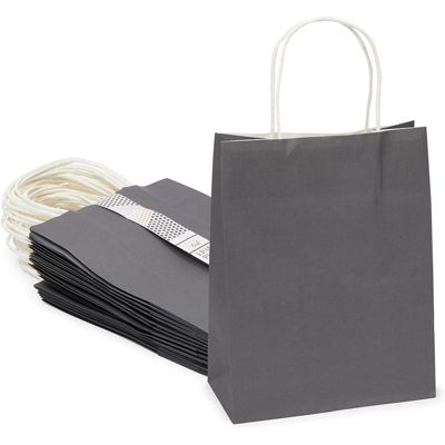 Sparkle and Bash Medium Gift Bags with Handles, Dark Grey (8 x 10 x 4 Inches, 25 Pack)