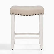 WestinTrends 24" Upholstered Saddle Seat Counter Stool, Antique White/Beige