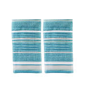 Saturday Knight Ltd Seabrook Stripe Soft Sculpted Bath Hand Towel Set - 2 Piece - 16x26", Teal